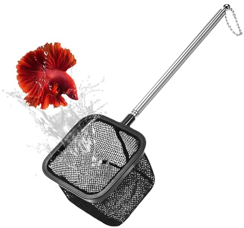 Kescher Aquarium, 7.5 cm Aquarium Garnelenkescher Kescher Klein Aquarienkescher mit Ausziehbarem Edelstahlgriff für Aquarien Kleine Teiche, Fine Mesh, Einziehbar 20cm-46cm Lang
