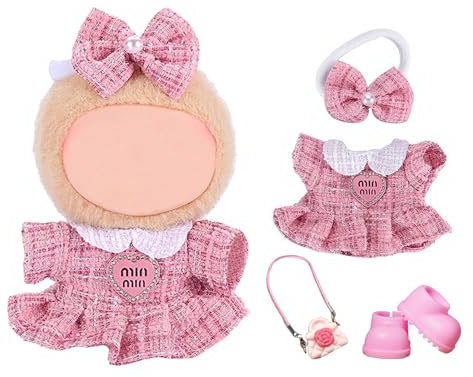Ropa para muñeca de 17 cm, Ropa de Peluche de 17 cm Incluye una Vestido Rosa y un Nudo de Mariposa Rosa, un par de Zapatos y una Mochila(sin muñecas)