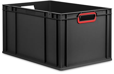 PROREGAL Eurobox NextGen Color | HxBxT 32x40x60cm | 65 Liter | Griffe rot offen | Verstärkter Boden | Schwarz | Eurobehälter, Transportbox, Transportbehälter, Stapelbehälter