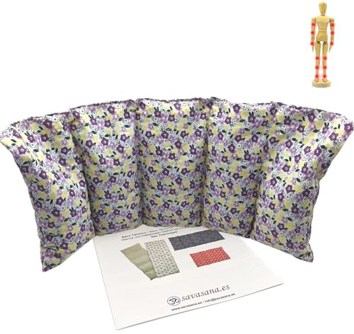 savasanas Cuscino Termico Fiori Lilla/Gialli (XL), Cuscino riscaldante, noccioli di Ciliegia, per la cervicale, Cervical riscaldante, Cuscino noccioli Ciliegia, termoforo cervicale,50x20cm, 800gr