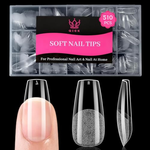 QIEK 510 Stück 15 Größen Nail Tips für Gelnägel Medium Coffin | Soft Gel Nageltips Full Cover, Pre-Shaped Press On Nails, Kein Feilen Erforderlich, Fake Nagel Tips für Home DIY Nageldesign