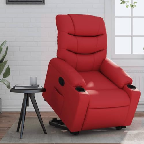 IBUQDDV Loungesitz Armlehnensessel Fernsehsessel Lesesessel Relaxsessel mit Aufstehhilfe Rot Kunstleder für Bistro Küche Innen Außenbereich
