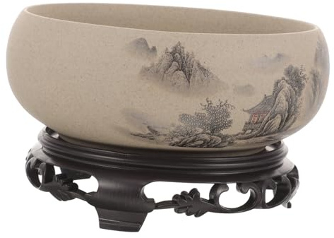 BAZEITFLOW Pot de Fleurs en Céramique Bleu et Blanc, 1 Set pour Lotus | Base Plastique, Usage Hydroponique, Style Chinois Rustique, pour Bureau et Espace Professionnel