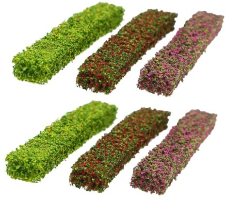 FRCOLOR 6pcs Miniature Mixed Shrubs Model for DIY Architecture Landscape with Static Grass Tufts Natural Look Tiny Bushes for Railroad Scenery Garden Diorama and Train Scale Accessories
