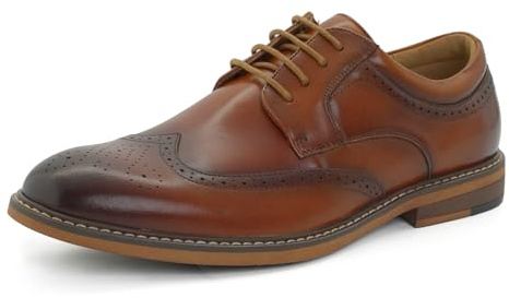 Rogers & Morris Men's Oxford Dress Shoes Genuine Leather Full Brogue Wingtip Antique Business Casual Lace-Up Shoes Semi Formal Derbie Style Brown 9.5