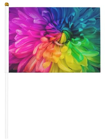 Bellissimi fiori arcobaleno crisantemi confezione da 6 bandiere da 14,9 x 20,8 cm, per cortile, soggiorno, concorso di festa.