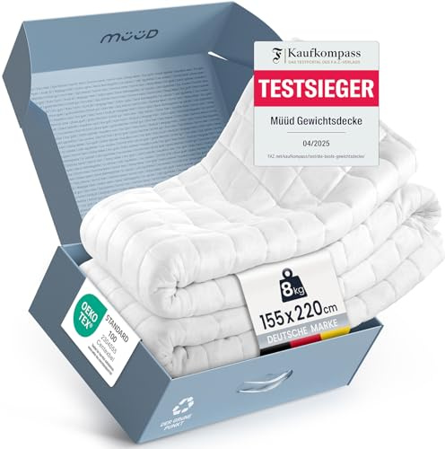 müüd® Gewichtsdecke I schwere Decke zum Schlafen I Therapiedecke aus atmungsaktiver Baumwolle I Stressreduzierend & therapeutisch - mit Verpackungsbox + Tragegriff (155x220, 8.0, Kilogramm)