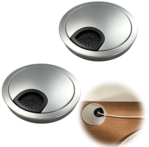 2er Set Kabeldurchführung Schreibtisch Ø60mm Metall | Tisch Kabeldurchführung, Kabeldurchlass Schreibtisch, mit Bürste & Gummi, für Büro & Zuhause