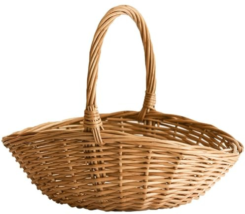 MOLERRI Cesto Della Spesa In Vimini, Cesto Portaoggetti In Vimini con Manico, Cesto Regalo, Cestino da Picnic, Cesto da Cucina Grande