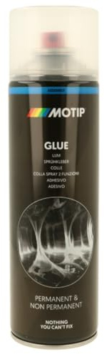 MOTIP Colla Spray 2 Funzioni, Uso Temporaneo e Permanente, Spruzzo a Ventaglio 10 cm, Rapida Essiccazione, per Cartone, Legno, Tessuti e Plastiche (1)