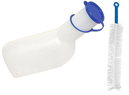 Urinflaschen Set, 1xUrinflasche Männer 1L mit Deckel,1x Flaschenbürste 37 cm, autoklavierbar