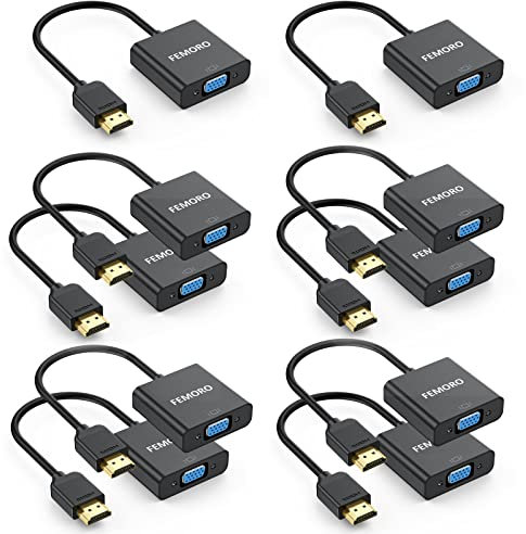 HDMI to VGA Adapter 10 Pack, FEMORO HDMI VGA Cable Converter Adapters Male to Female for Monitor PC Laptop Projector Ultrabook Raspberry Pi Graphics Card Chromebook - Black