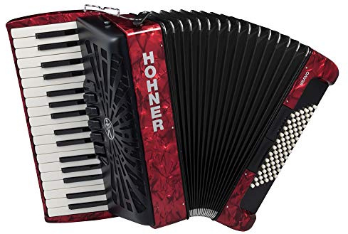 Hohner Bravo III 72 SilentKey - Acordeón (34 teclas de piano, 4 cordiales de bajos estándar, 72 bajos estándar, incluye correa de transporte y funda), color rojo