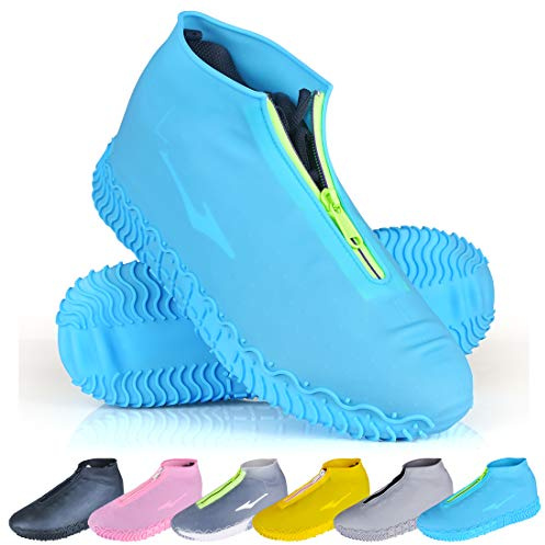ydfagak Shoe Covers Waterproof Reusable Foldable Not-Slip Rain Shoe Covers with Zipper,Shoe Protectors Overshoes Rain Galoshes for Kids Men and Wome (Blue, M (Women 5.5-7.5, Men 5-6.5))