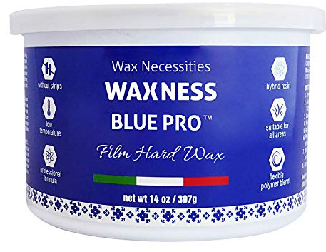 Waxness Streifenloses Hartwachs in Dose Blue Pro 397g - Hard Wax Tin European Blue - Enthaarungswachs Dose für Haarentfernung ohne Vliesstreifen - Filmwachs Dose ohne Streifen