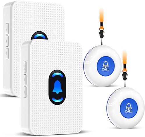 DAYTECH Notrufknopf für Senioren, 2 Empfänger + 2 Sender | Hausnotruf für die häusliche Pflege mit einfacher SOS-Auslösung, geeignet für Senioren und Pflegebedürftige