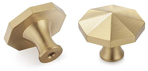 YANGQIHOME Pomelli per Mobili in Ottone Spazzolato, Manopole per Cassetti in Oro, Armadio da Cucina e Pomoli Delle Porte, 10 Pezzi (Ottagono)