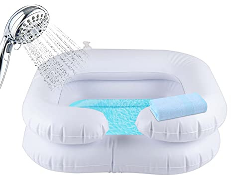 Youyijia Inflatable Hair Wash Basin Portable Bedside Shower with Drain Tube Easily Clean Hair for Bedridden Disabled Elderly Pregnant Handicapped Travel Hair Wash Shampoo Bow