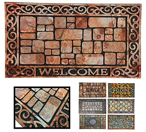 LUCA HOME - Felpudo Entrada casa de Goma-Flocada Texas 45x75 cm Forma Base Antideslizante- fácil Limpieza- Felpudo Absorbente Acolchado- Fepudo para Exterior e Interior (Ladrillos)