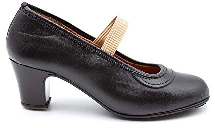 Malaca - Zapato Profesional de Baile,de Piel,Cierre de Goma elástica,tacón,Suela con Clavos,Grandes DE Talla para: Niña Color: Negro Talla:38