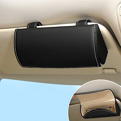 ontto Brillenhalter für Auto Sonnenblende Universal PU Leder Auto Sonnenbrille Brillenetui Brillenbox Aufbewahrungsbox Organizer mit Magnetischem Funktion Interieur Zubehör für Auto SUV RV LKW-Schwarz