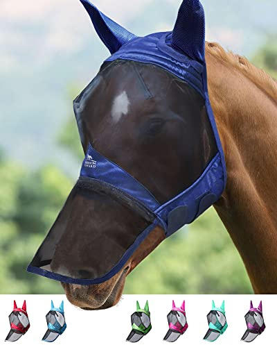 Harrison Howard CareMaster Pro Luminous Horse Fly Mask Large Eye Space Long Nose with Ears UV Protection for Horse Marine (M)