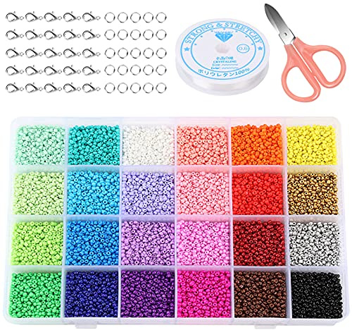 24000 Stück Perlen zum Auffädeln Erwachsene, 24 Farben Armband Perlen Set, Kleine Perlen für Armbänder Set Pastell, Beads for Bracelets, 2mm Glasperlen für Armbänder, Schmuck Selber Machen Set