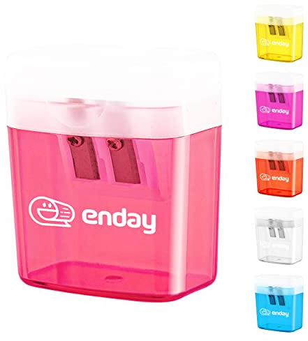 Enday Pencil Sharpener Dual Hole Manual Pink, Jumbo Crayon Sharpener w/ Cover & Bin, Handheld Pencil Sharpeners for Large & Standard Pencils, Also Available in Purple, Green, Blue, Red, Grey, 1 Pc –By