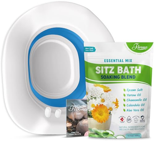 Fivona 2-in-1 Sitz Bath Soak Kit Over The Toilet Seat with Epsom Salt with Essential Oils Blend for Hemorrhoids and Postpartum Care Ideal for Perineal Soaking and Fast Irritation Relief