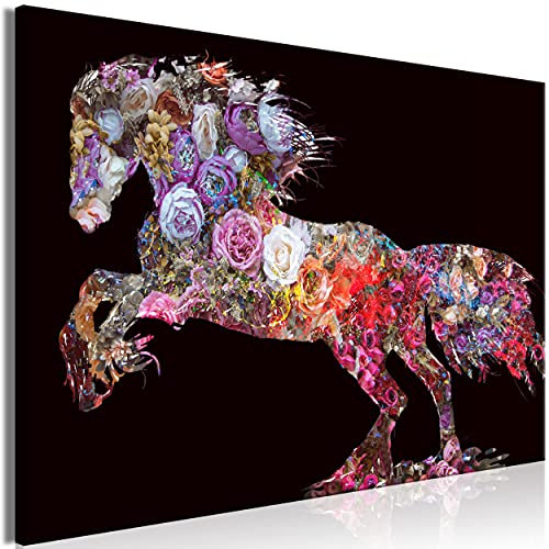 decomonkey Akustikbild Tiere Blumen 120x80 cm 1 Teilig Leinwand Modern Bilder Wandbilder XXL Schallschlucker Schallschutz Akustikdämmung Wandbild Deko Leise Pferd Abstrakt