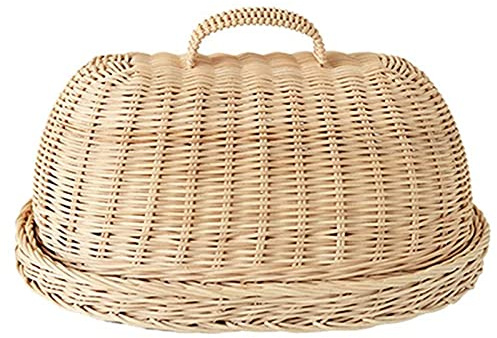 Katigan Rattan Storage Tray with Cover,Hand-Woven Wicker Baskets,Bread Fruit Food Breakfast Display Box,for Food, Fruit,Cake,Etc