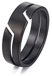 TEAMER Anillo de acero inoxidable para parejas, anillos de dedo casuales simples a la moda, joyería de compromiso, aniversario para hombres y mujeres (9, ESTILO 1 - NEGRO)