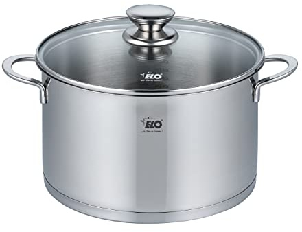 ELO 72555 - Pentola per carne, 24 cm, con coperchio in vetro, serie Galant, a induzione, in acciaio INOX lucido, con scala litriale e sistema di dosaggio dell'olio