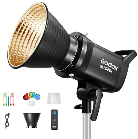 GODOX SL60IIBi Kit Luce Video LED, Luce Video 2800K-6500K, CRI>96, TLCI>97, 25100Lux con Telecomando Originale, Attacco Bowens e Controllo Bluetooth per Fotografia, Studio Fotografico, Video Vlog