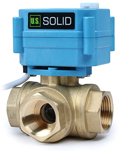 3 Way Brass Motorized Ball Valve - Heavy Duty Multipurpose L Type Water Shutoff Valve - 3 Way Valve with Manual Function, Standard Port by U.S. Solid(3/4”, 9-24V AC/DC)
