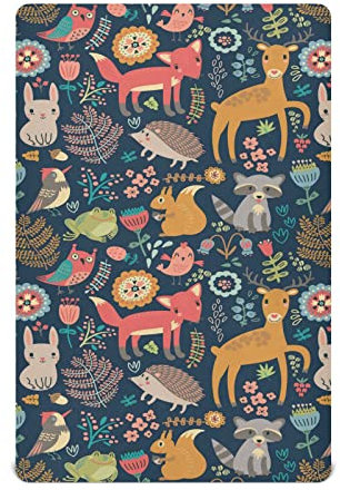 YOUJUNER Spannbettlaken für Kinderbett, niedliches Hirsch, Fuchs, Kaninchen, Vogel, Frosch, weich, atmungsaktiv, pflegeleicht, Spannbetttuch für Babybett und Kinderbetten