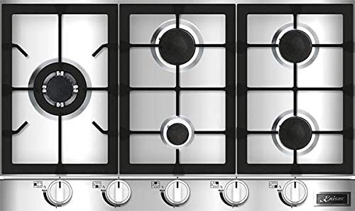 Kaiser KG 9357 - Placa de gas (90 cm, acero inoxidable, Autark), cocina de gas, cocina empotrada, 3,8 kW Wok con adaptador, 5 llamas, gas natural, Fl.Gas, encimera empotrada