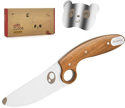 Kindermesser Set mit Lernring, Fingerschutz, abgerundeter Spitze für Kinder, zum Unterrichten der Lebensmittelzubereitung und der Küchensicherheit, 2-teiliges Set, Edelstahlklinge und Holzgriff