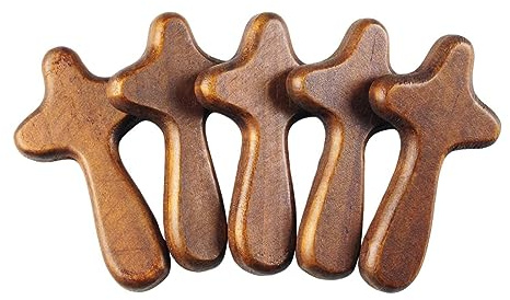 LOVIVER 5Pcs Pinewood Wood Cross Prayer Cross Caring Family Friend Small Religious Gift Clinging Palm Decoration Comfort Neighbor Wooden Holding Cross, B