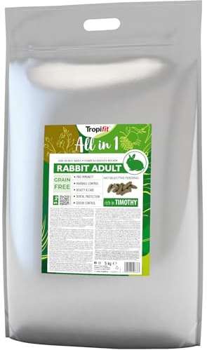 Tropifit All in 1 Rabbit Adult 5kg – Futter für ausgewachsene Kaninchen – extrudiertes Alleinfutter Getreidefrei, Ballaststoffreich mit Wiesengras und Kräutern
