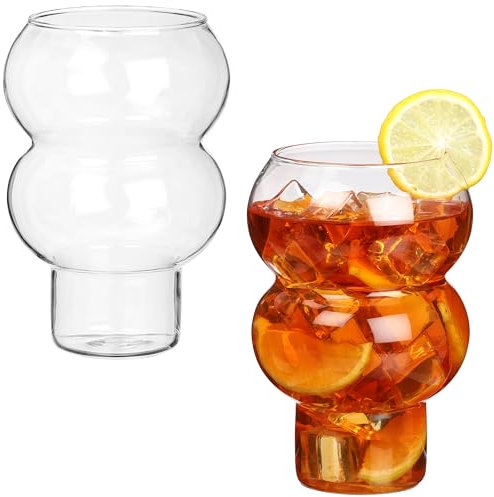 BELLE VOUS Lot de 2 Verre à Bulles 500 ml - Design en Bulles - Verres à Cocktail, Café Glacé, Long Drink, Vin, Bière - Verre Transparent Durable - Passe au Lave-vaisselle