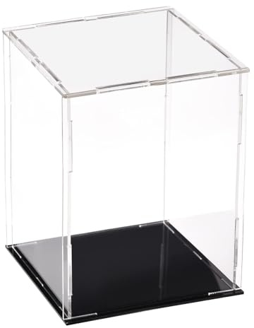 Recogwood Acrylic Clear Display Case, 10 x 10 x 15cm Assemble Countertop Box Cube Organizer Stand Dustproof Protection Showcase with Black Base for Action Figures Toys Collectibles