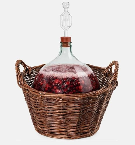 Globo de vino con cesta de mimbre + tubo de fermentación + tapón de goma, globo de cristal transaprent (globo de vino de 20 L)