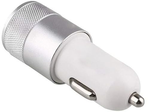 Cargador Doble USB Plata, para el mechero del Coche, Cargador para Cualquier Dispositivo con Entrada USB
