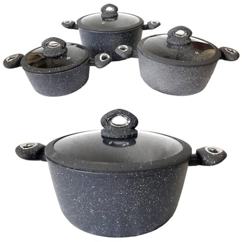 OISE ART STORE Trade Shop - Set di 3 Pentole Casseruole Batteria in Pietra Lavica Antiaderente AntiGraffio