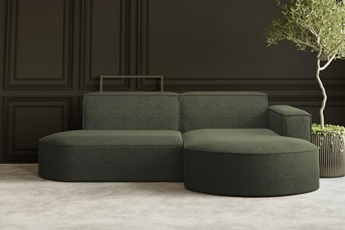 Kaiser Möbel - Ecksofa mit Wohnlandschaft, Eckcouch L-Form, Sofa 3-sitzer, Polstersofa, Bequemes Couch mit Ottomane für Wohnzimmer, Relaxsofa, Lounge-Set, Verita Stoff, MODENA Studio Dunkelgrün Rechts