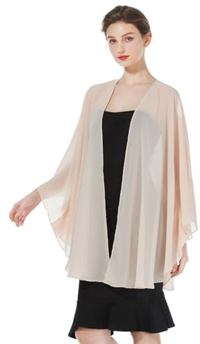 BEAUTELICATE Coprispalle Chiffon Donna Elegante Scialle Cardigan Kimono Lungo con Giromanica Trasparente Cover Up Estivo Mantelle per Abiti Sposa Damigella Matrimonio Festival (Rosa Salmom)