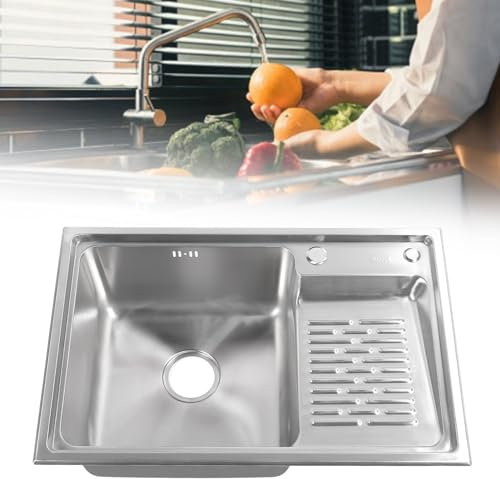 Lavello da a Incasso, Lavello a Vasca Singola Fatto a Mano in Acciaio Inox con Montaggio Superiore e Lavabo con Asse per Lavare, Lavello per Lavanderia, Lavelli da