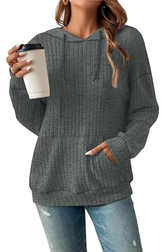 Tanmolo Damen Hoodie Pullover Langarm Herbst Winter Casual Loose Kapuzenpullover Streifen Fallende Schultern Kordelzug Sweatshirt Dunkelgrün L