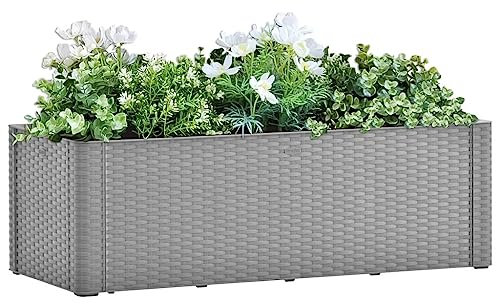 blumenkasten 100cm,hochbeete für Garten Kunststoff,Garten-Hochbeet mit Selbstbewässerungssystem Grau 100x43x33 cmGeeignet für Garten, Terrasse, Schlafzimmer, Wohnzimmer